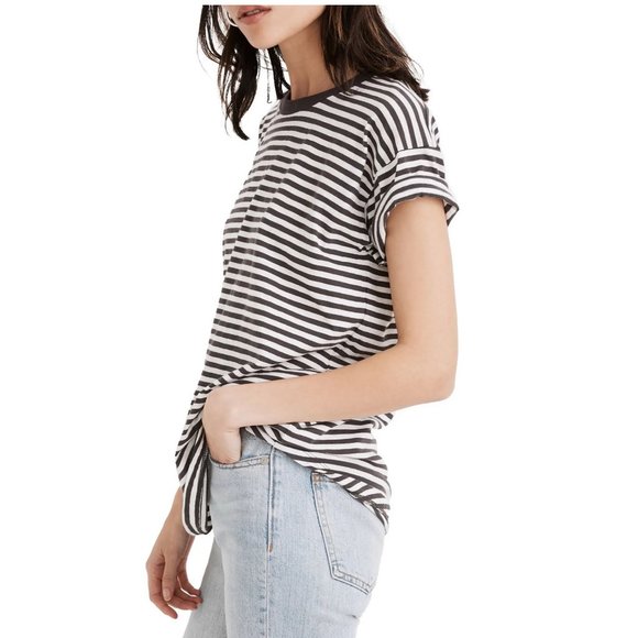 NWT Madewell Stripe Cotton Rib Crewneck T-Shirt - Picture 1 of 13